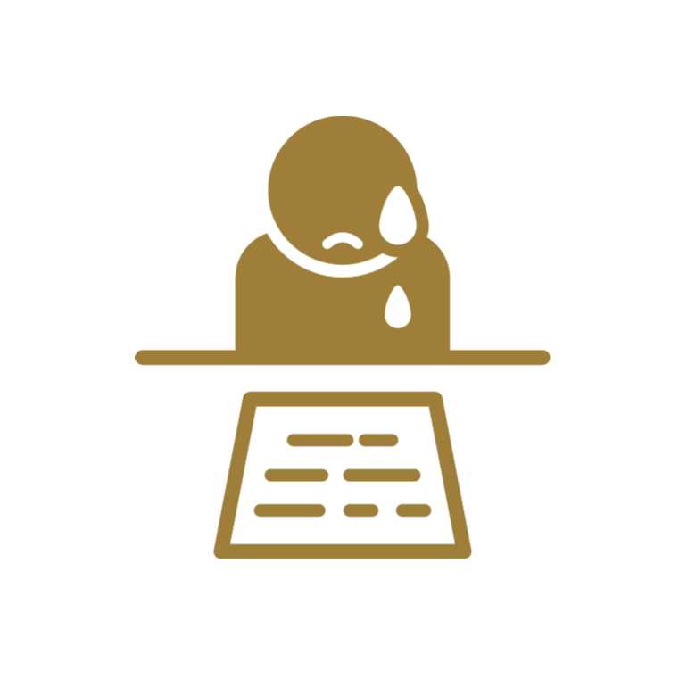 Icon image of student struggling with an exam.