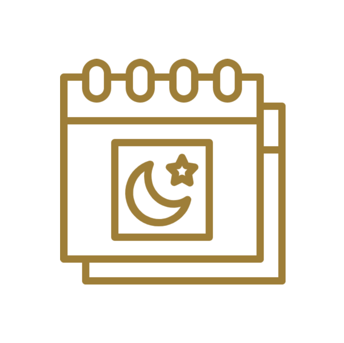 Icon image of a calendar with a crescent moon and star indicating a Muslim religious holy day.