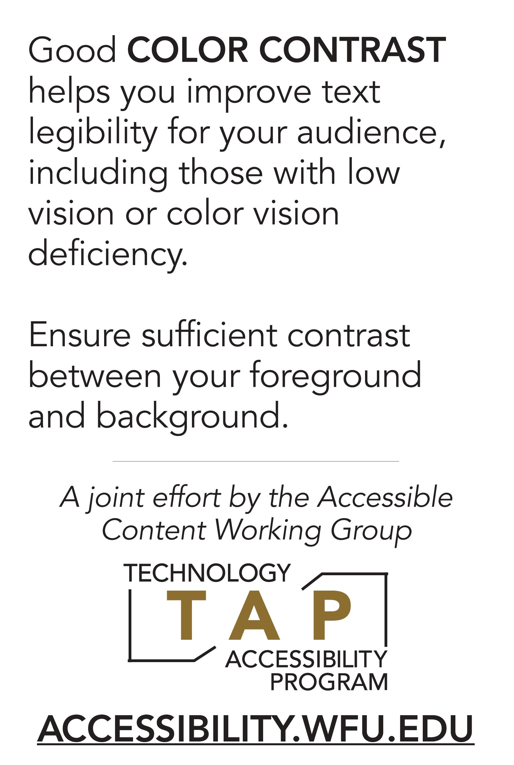 Text shown on back of color contrast card is given below.