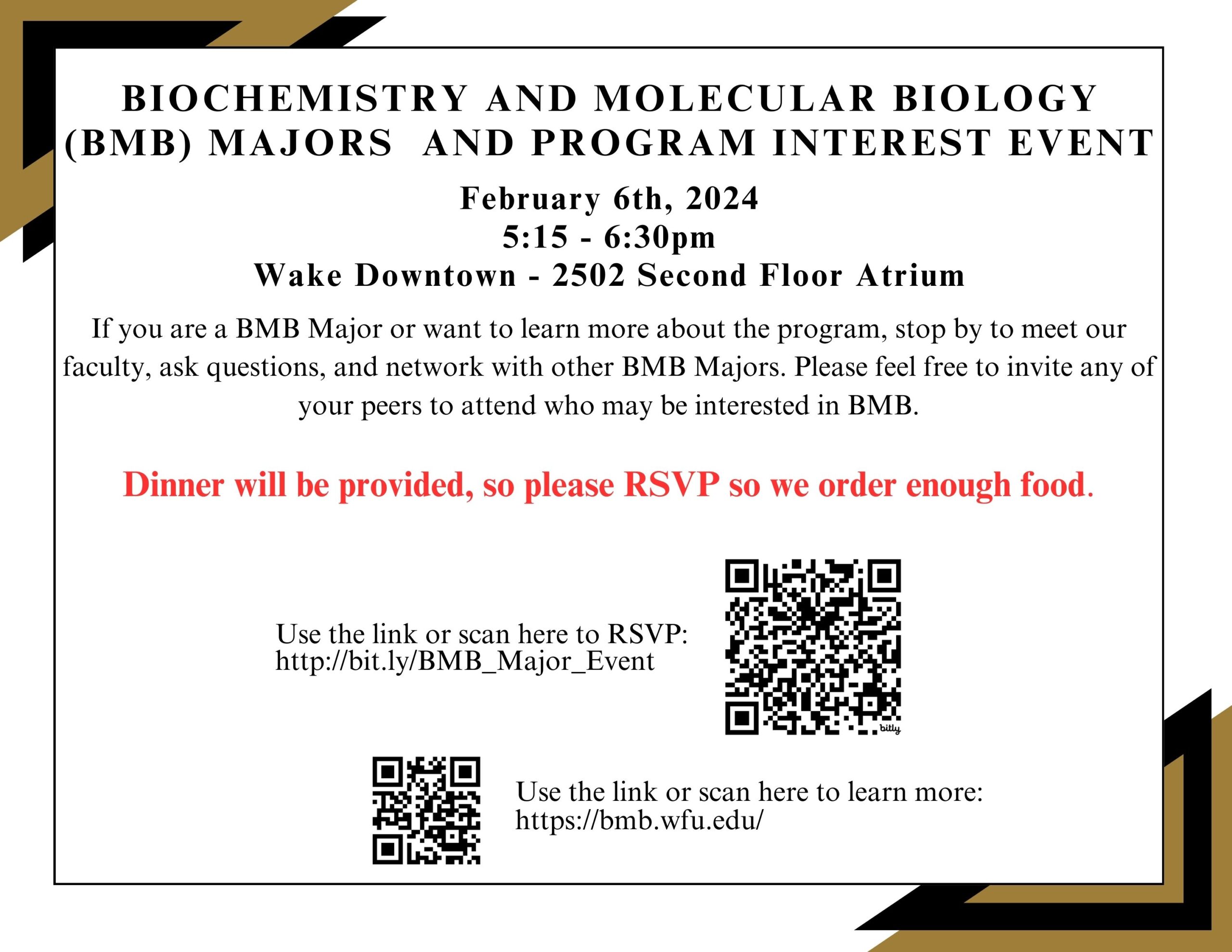 BMB Majors and Program Interest Event on February 6th