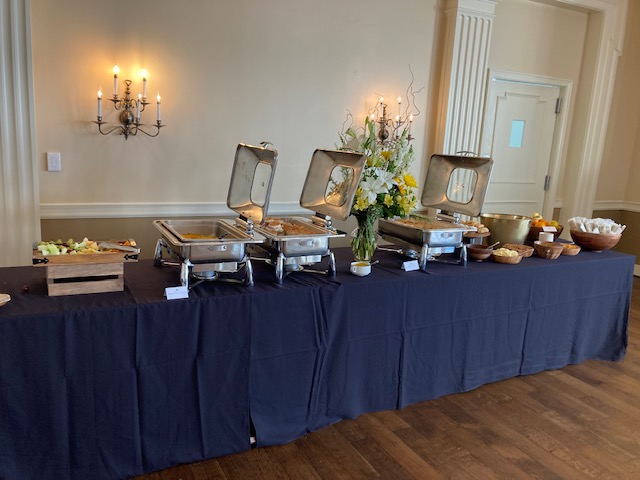 Buffet table set up in the Magnolia Room for Commencement dining. 