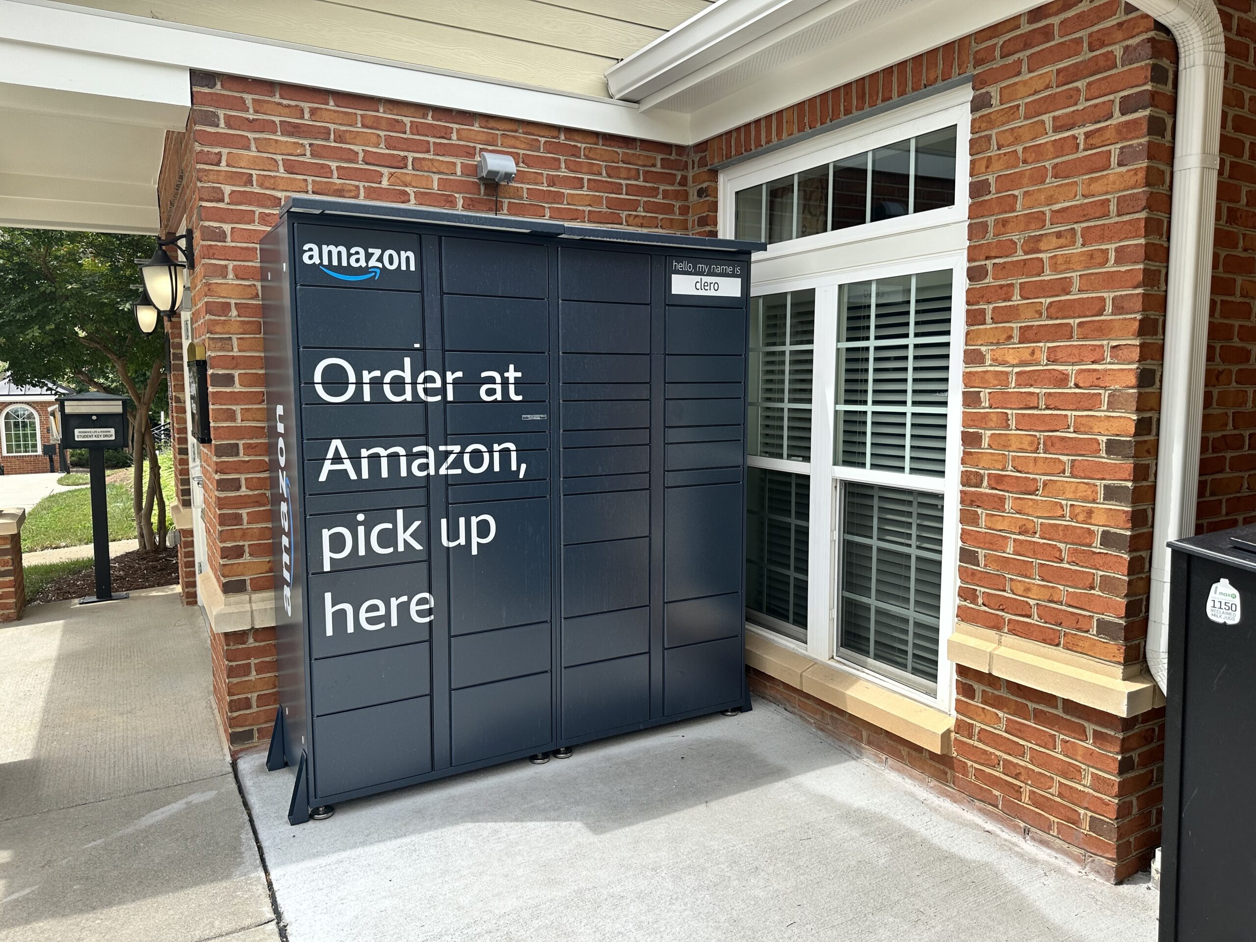 photo of amazon parcel lockers located outside Deacon Place apartments