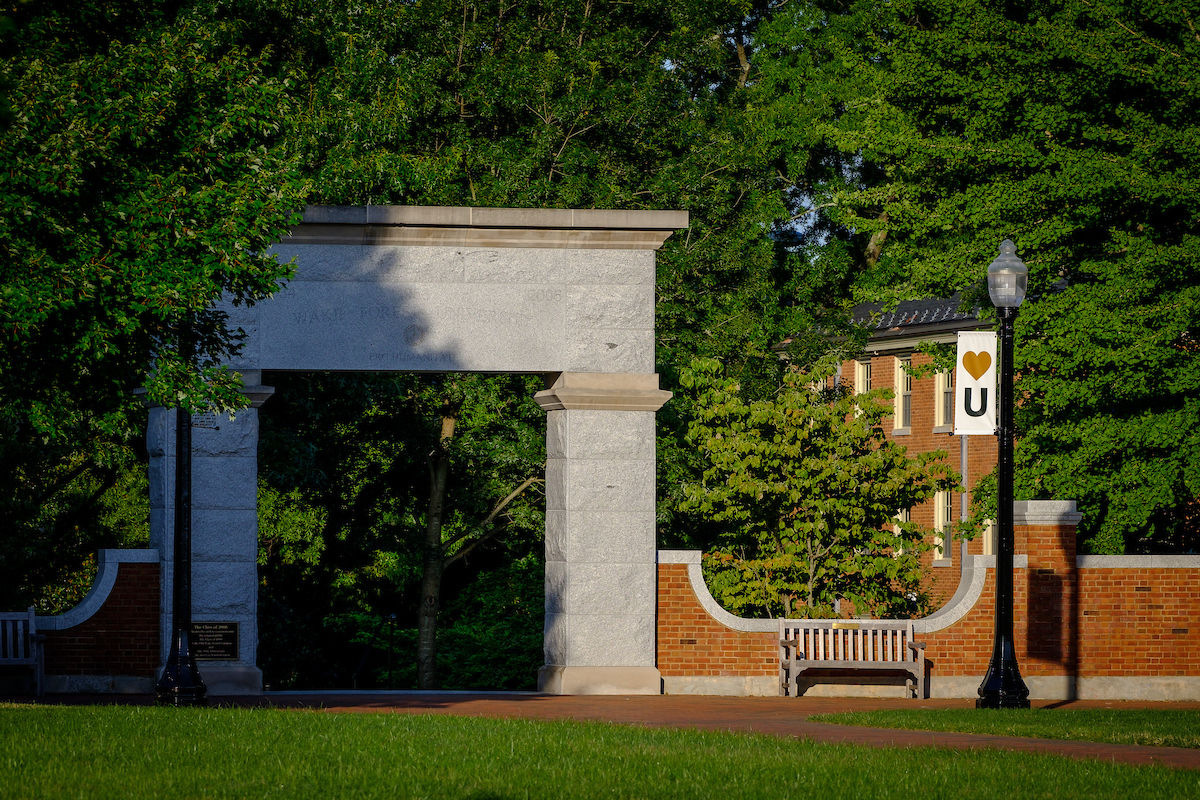 This stone arch is the entrance to Hearn Plaza, on the campus of Wake Forest University on Tuesday, July 13, 2021.