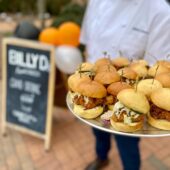 Grand opening of Billy D's at Zick's. Chef William Dissen passing out his famous chicken sandwich to students on campus.