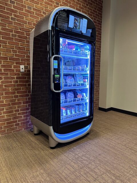 Photo of new Deacs Recharge Smart Vending Machine located in the Wellbeing Center on campus. 