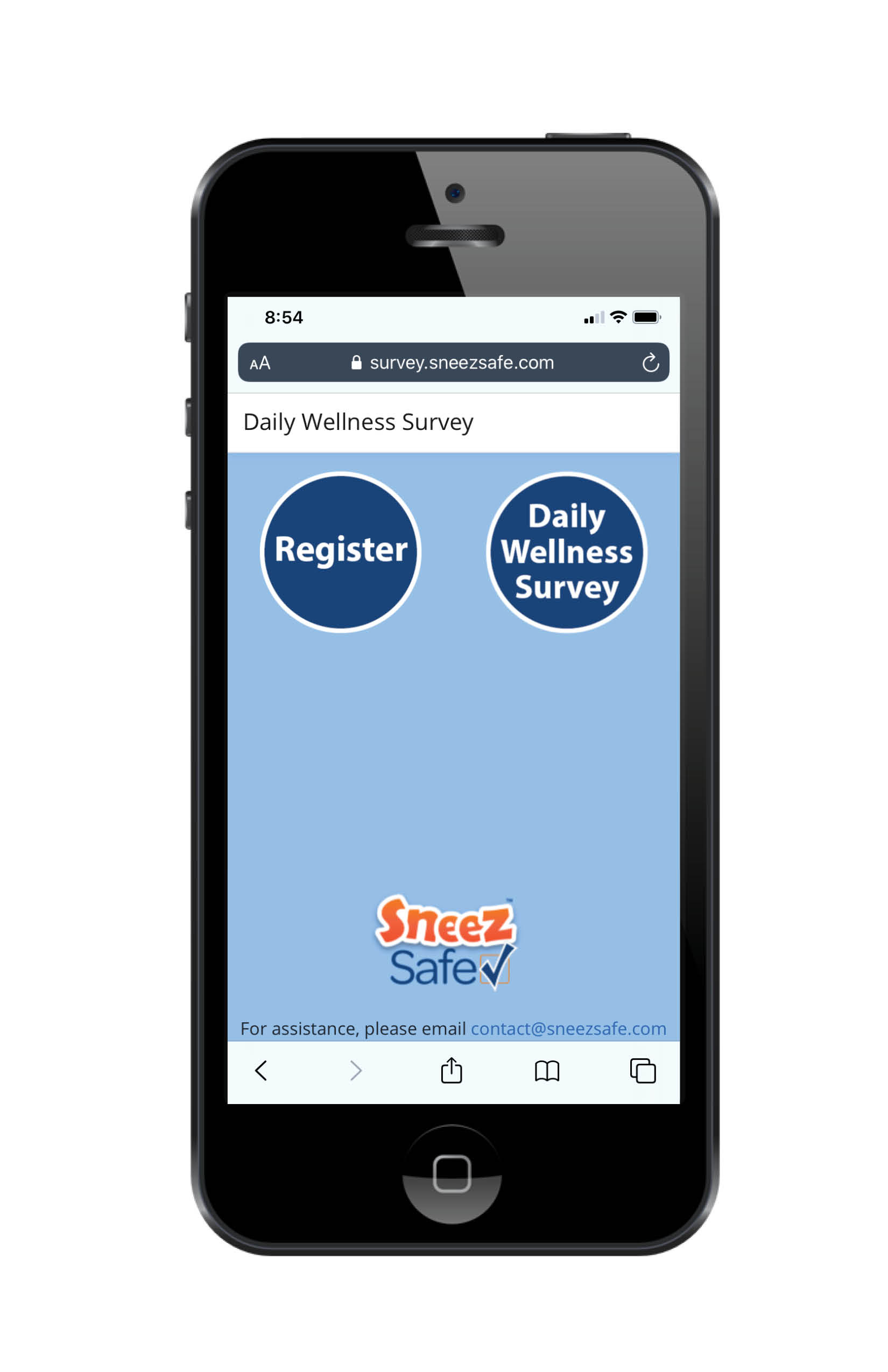 SneezSafe phone screen