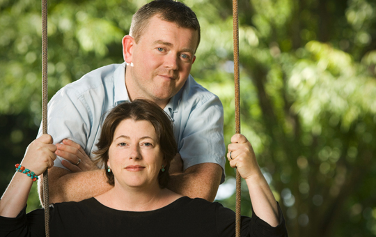 Vona Groarke and Conor O'Callaghan on a swing