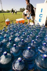 Numerous water bottles