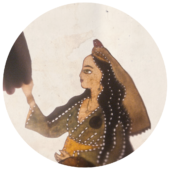 An Armenian shadow puppet of a woman in traditional attire