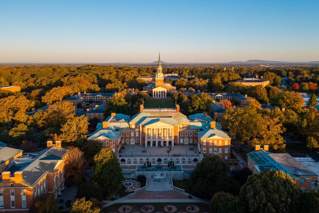 Aerial view of the Wake Forest University campus