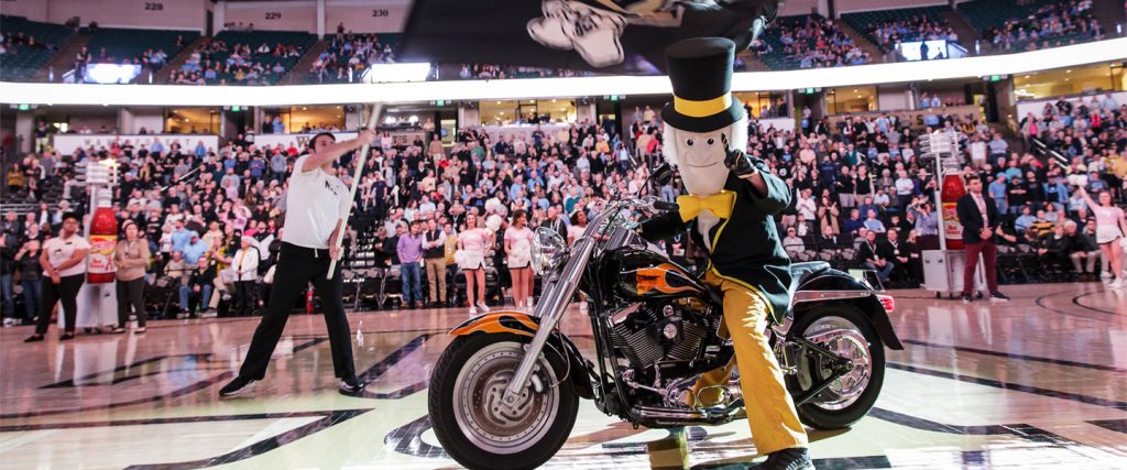 The Demon Deacon at a Wake Forest men's basketball game