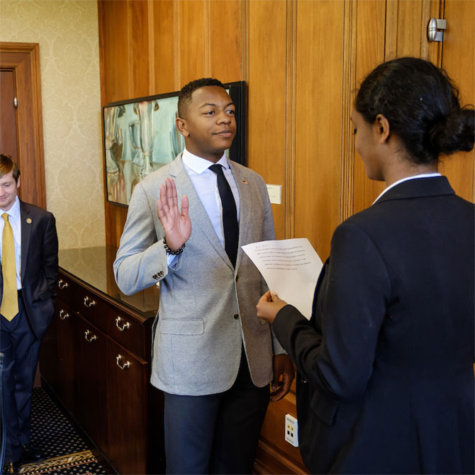 New student government leaders are sworn in at the office of President