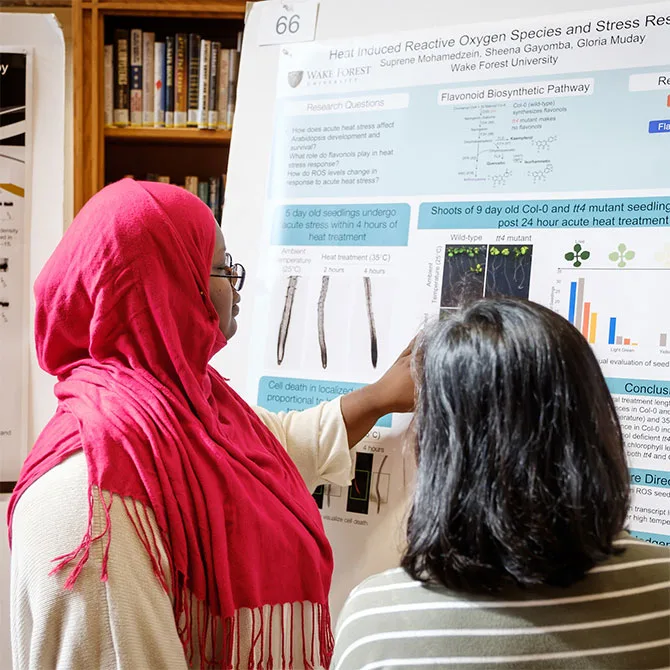 Wake Forest students show the results of their research projects during Undergraduate Research Day