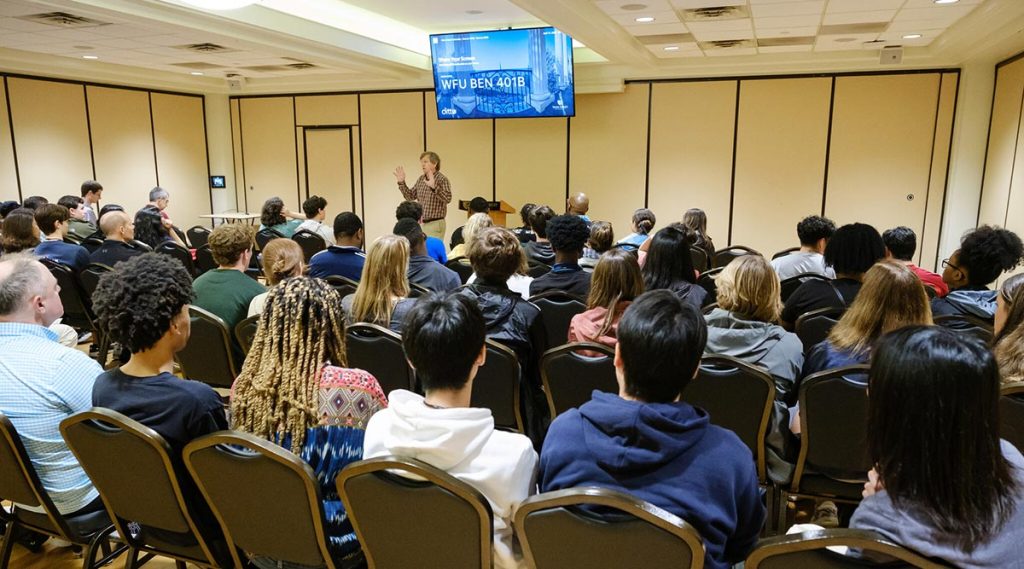 Faculty members talk about academics to smaller groups of interested students during Campus Day.