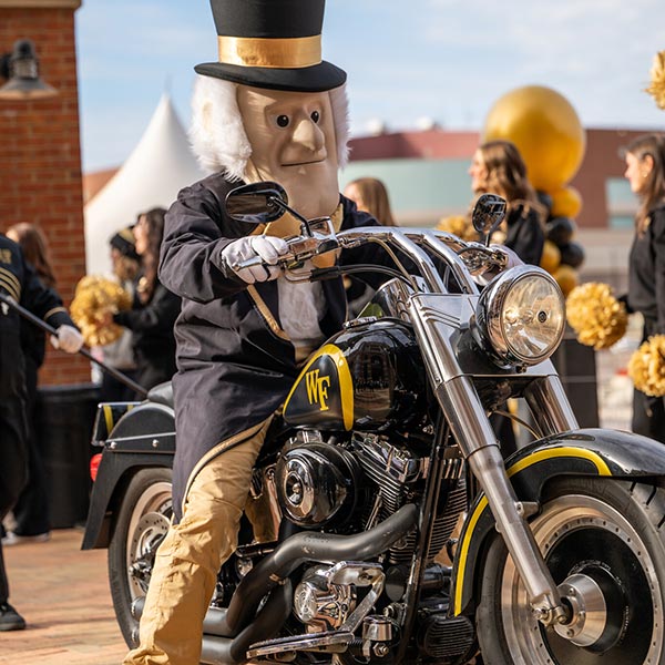 The Demon Deacon on his motorcycle
