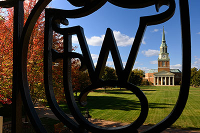 WF ironwork in front of the quad