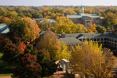 Aerial view of ZSR library in the fall