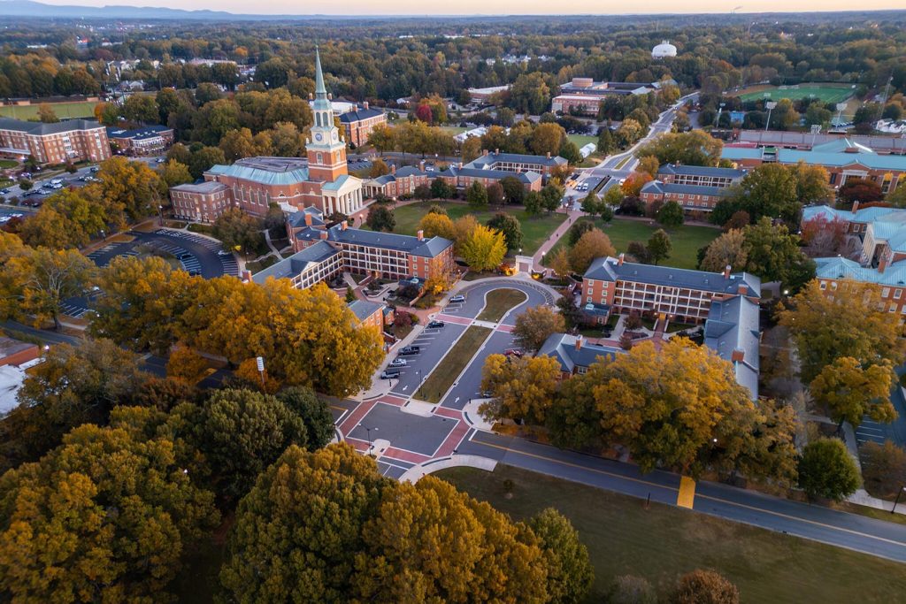 Aerial view of the Wake Forest University campus