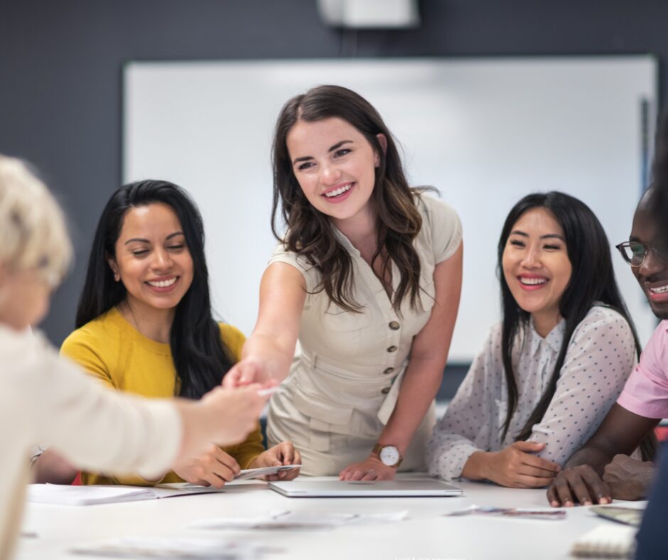 College student leads a meeting