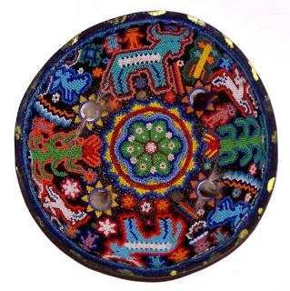 Huichol selling Hand beaded ceremony bowl