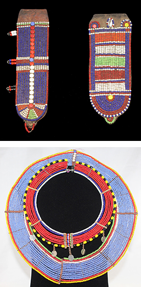 Maasai beaded earflaps and necklace
