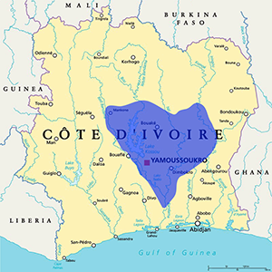 Map of Baule area of Ivory Coast