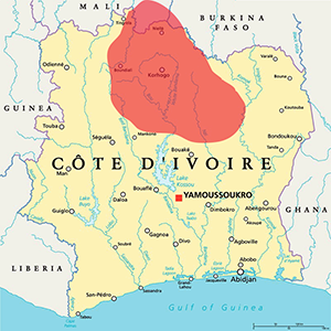 Map of Senufo cultural area in Ivory Coast