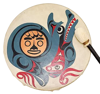 painted drum head and beater