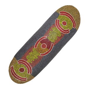 exterior of oval shaped bowl decorated with dot painting