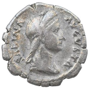 silver coin with the profile portrait of a woman