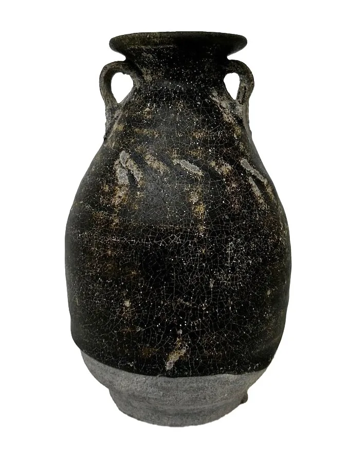 Ceramic bottle with dark brown glaze