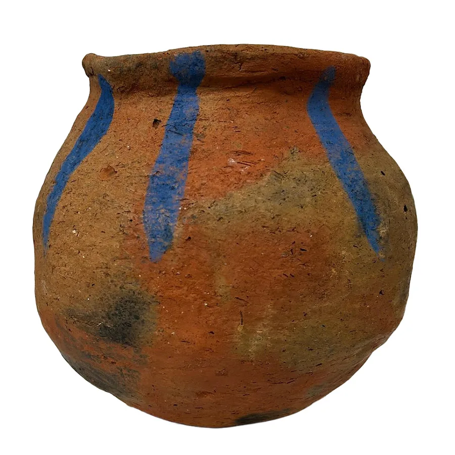 Ceramic pot with blue lines
