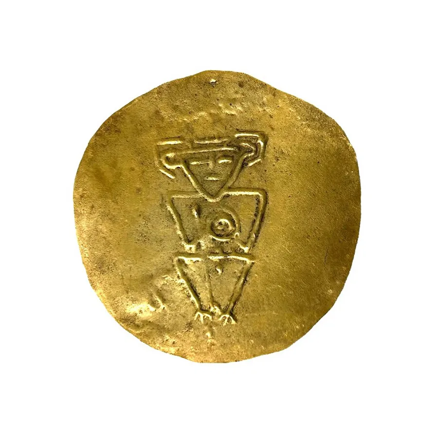 gold pendant with embossed design of a human figure