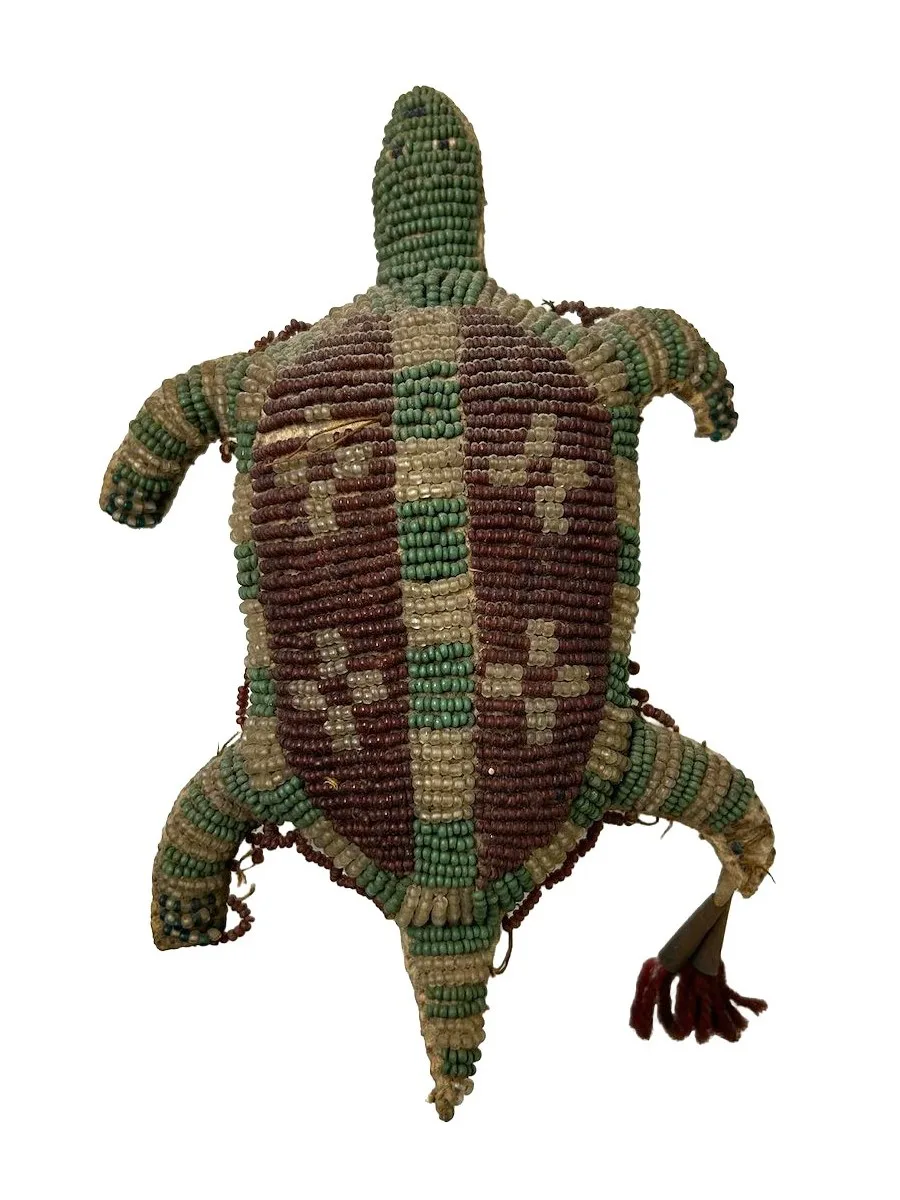 turtle made from leather with beaded designs