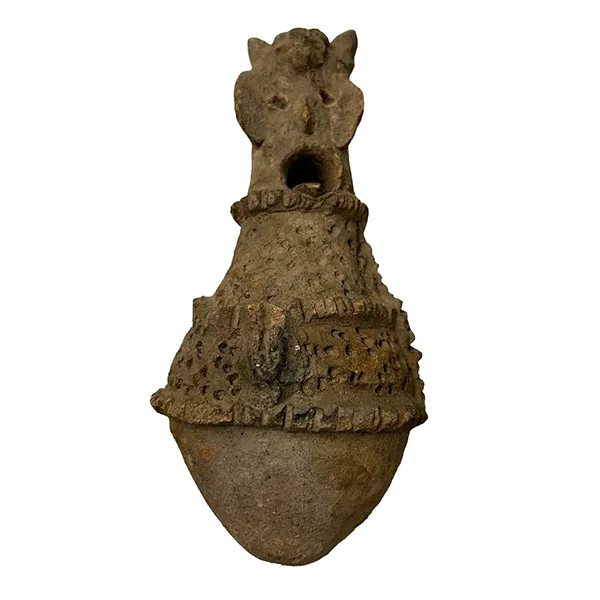 Terracotta pot with rounded bottom and human torso and head