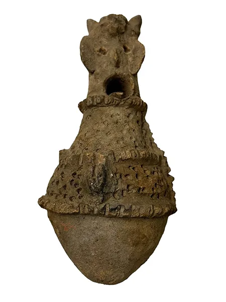 Terracotta pot with rounded bottom and human torso and head