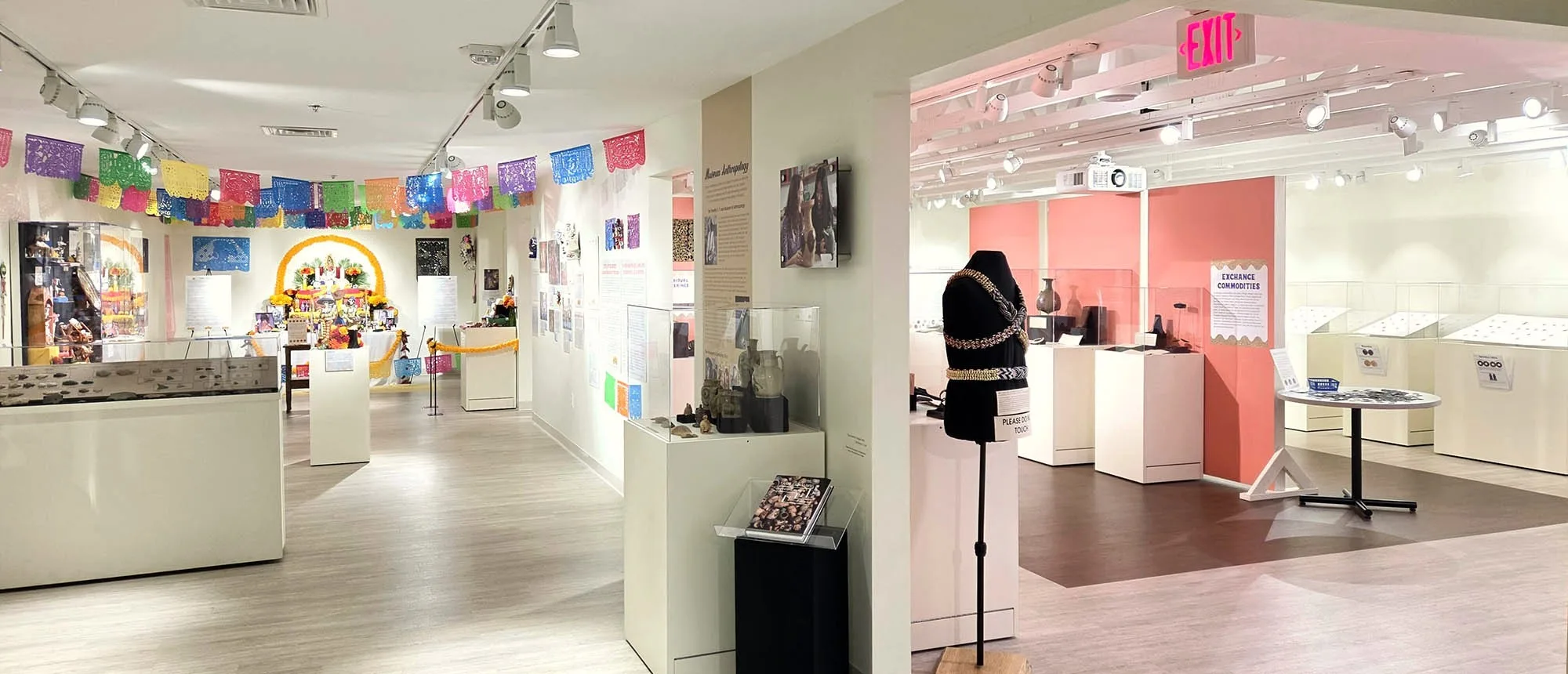 wide view of museum exhibit galleries