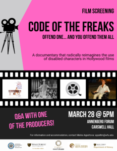 Flyer advertising the film screening Code of the Freaks