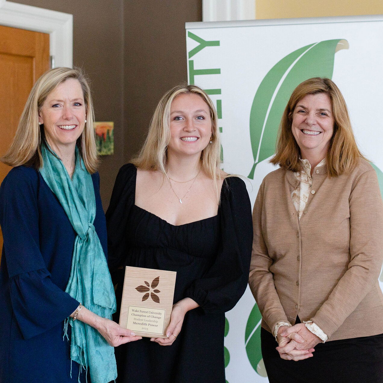 Dedee DeLongpré Johston, Meredith Power, and Michele Gillespie at the 2023 Champions of Change Campus Sustainability Awards