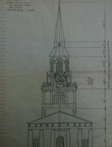 A scale drawing of Wait Chapel was used to determine Mickey's size.