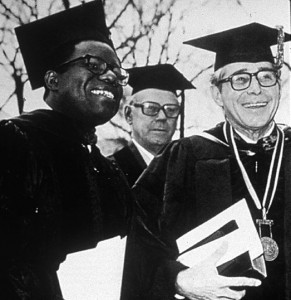 Reynolds with then-Trustee Chairman Egbert L. Davis Jr. ('33) and then-President James Ralph Scales, delivered the Founders' Day address in 1977