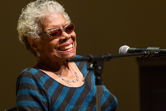 Professor Maya Angelou addresses the crowd, which filled the hall to overflowing.