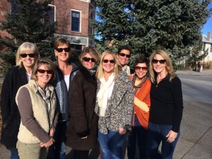 Celebrating their 50th birthdays at Breckinridge, Colo., in 2013 are (left to right)  Val Van Slyke Schlosser, Kathy Bourne Borton, Susan Williams Brodeur, Kendra Beard Graham, Tish Layman Alessandro, Becky Forrester Lundberg, Katie Carter Zimmer and Louise Blake York. Not pictured is Dianne Mayberry.  