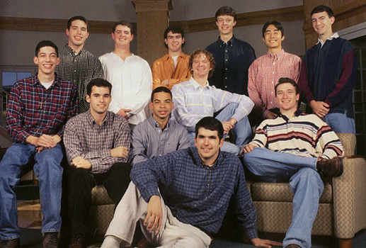 George Faithful (seated far left in plaid shirt) with members of Chi Rho 1998-99.