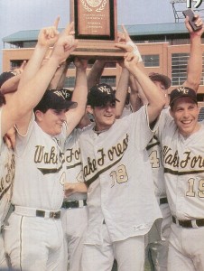 Danny Borrell (center) celebrates Wake Forest's 1999 ACC Championship.