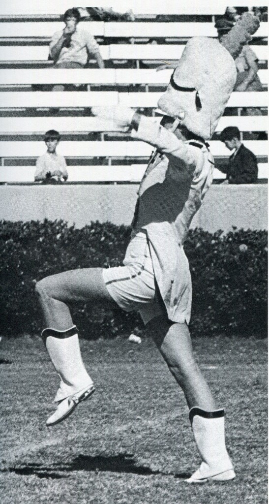 Drum major Pam Key leads the marching band in 1970.