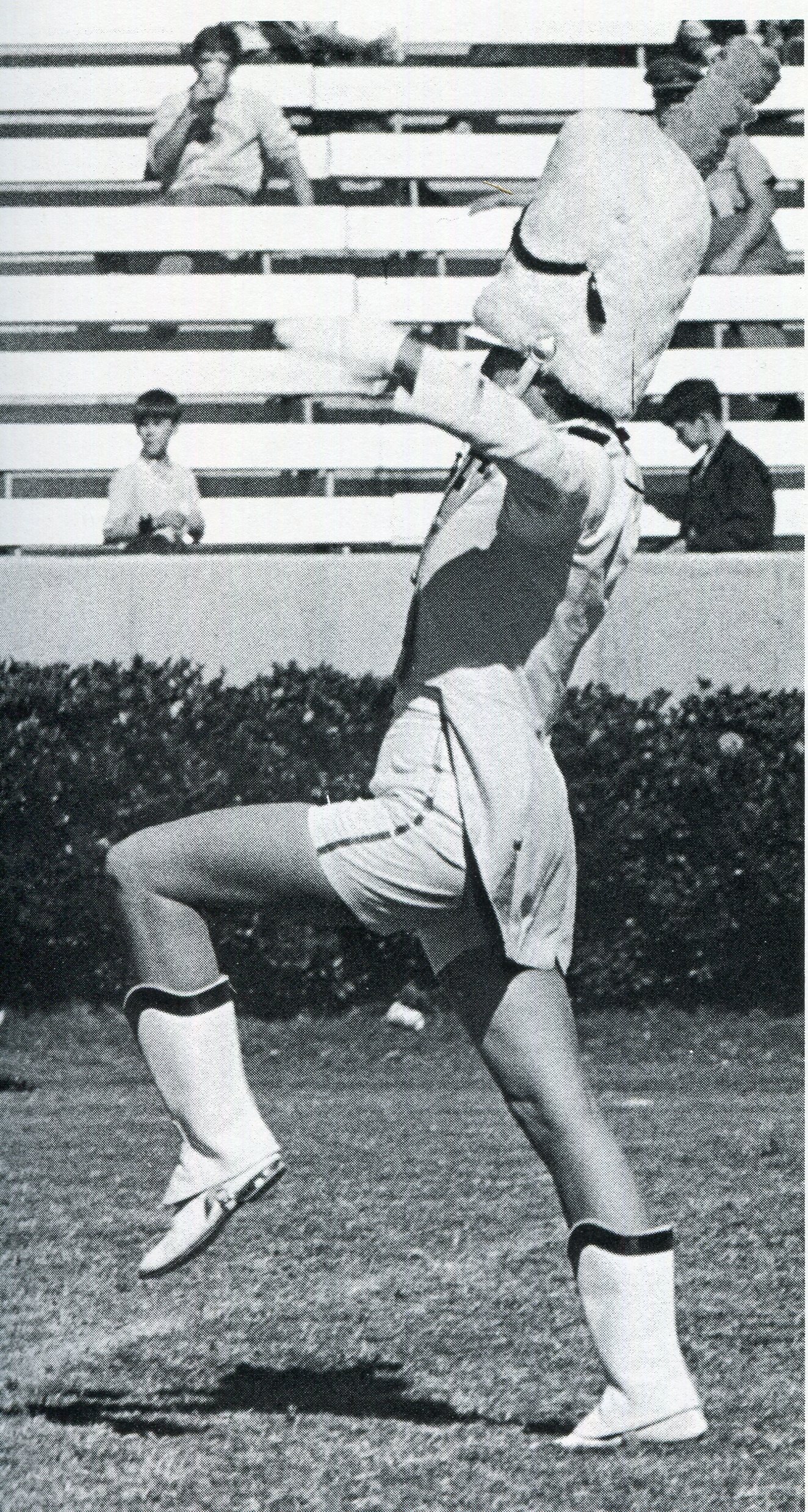 Drum major Pam Key leads the marching band in 1970.