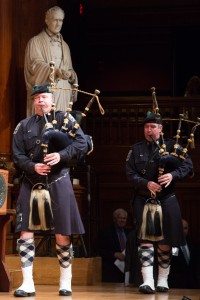 Bagpipers marched onto the stage to set the formal tone for the induction ceremony. (Photo by Martha Stewart)