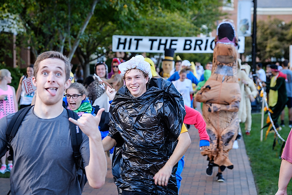 Members of the Wake Forest community run laps around Hearn Plaza in the annual Hit the Bricks for Brian endurance race on Thursday, October 6, 2016, raising money for the Brian Piccolo Cancer Fund. More than 1400 students, faculty, and staff competed during the eight hour race.