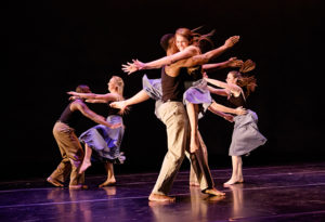 StFemale dancers fly through the air into the arms of male dancers in the final dress rehearsal for the Wake Forest University Dance Company’s spring concert, April 2015.